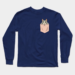 Kitten on Pocket Long Sleeve T-Shirt